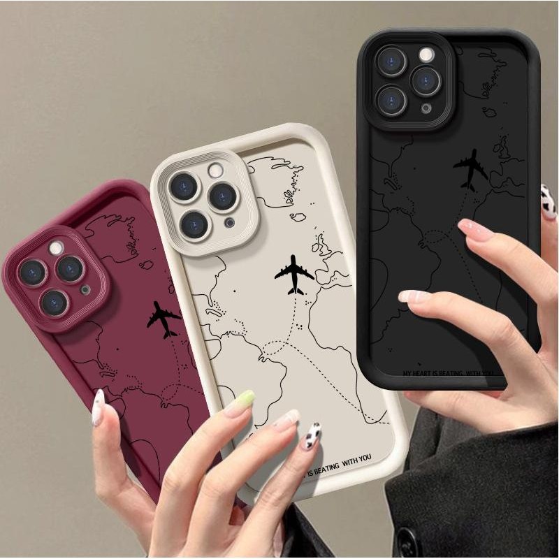 Ốp lưng tuyến đường máy bay lấy cảm hứng du lịch cho Iphone 16 Pro Max 11 13 14 15 Pro Max XR 7 8 15 16 Plus SE 2 3 Vỏ điện thoại Vỏ mềm bảo vệ Camera chống sốc