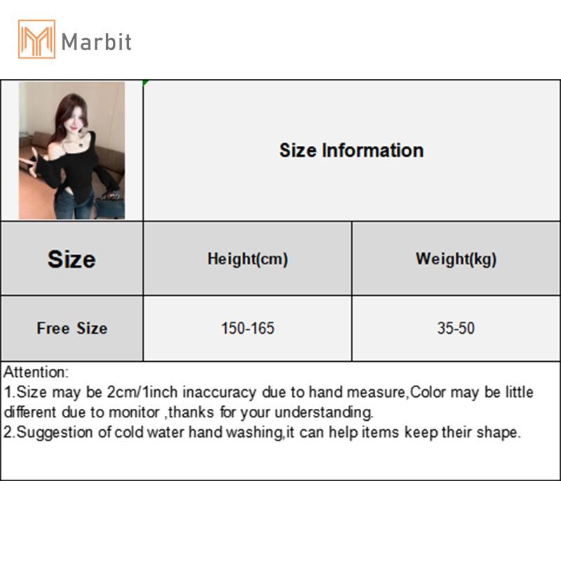 Marbit Thu Đông Nữ Gợi Cảm Pure Desire Off-shoulder Dài Tay Không Đều Áo Thun Mỏng Mới