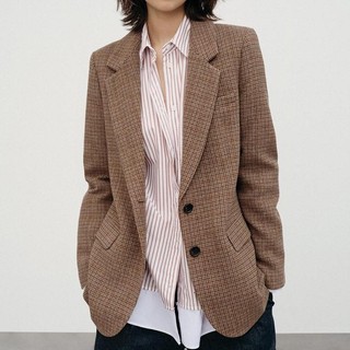 Blazer Zara made in Morocco áo khoác dạ len caro nâu lót lụa sang đẹp