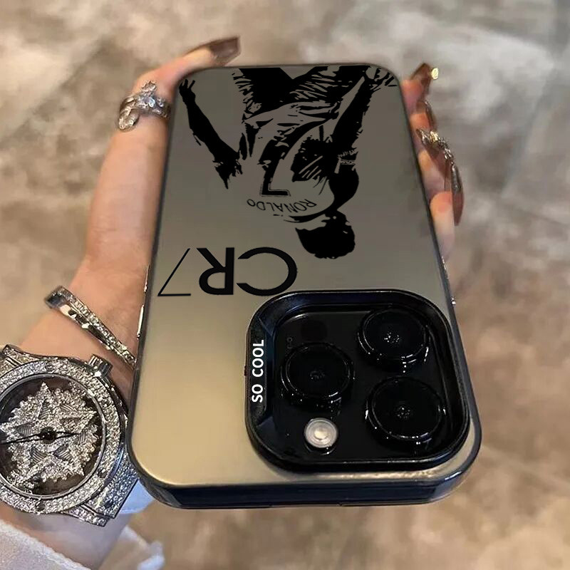 Vỏ Tương Thích Cho iPhone16 15 14 13 12 11 Pro Max Cho iPhone XS Max X XR 8 7 Plus SE2020 2022 Mr Football C-cR7-R-Ronaldos IMD Vỏ Chống Sốc Cứng Kim Loại