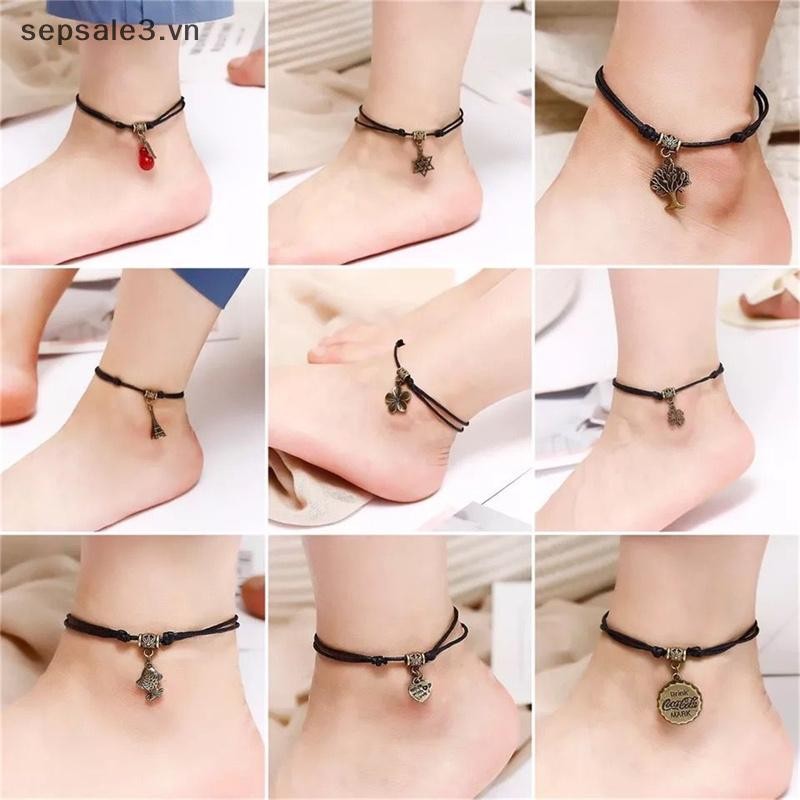 # VN # Women Bohemia Retro Mặt dây chuyền Vòng chân thời trang Vòng chân dây đen màu đỏ đơn giản.