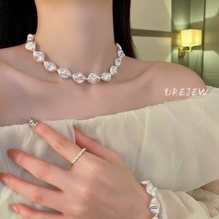 Drejew Hàn Quốc Dongdaemun ngọc trai không đều khóa chữ T vòng tay thiết kế cảm giác khí chất Vòng cổ xương đòn thời trang dành cho nữ