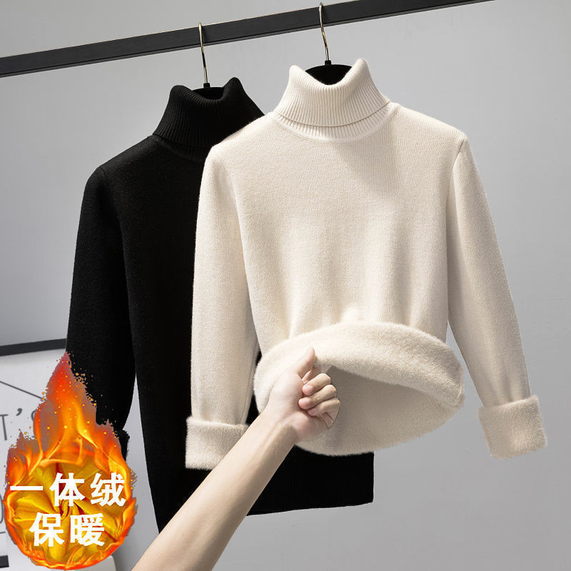 Áo len cổ cao áo giữ ấm cho nữ áo mặc trong áo dệt kim lót nhung dày dặn mùa thu đông