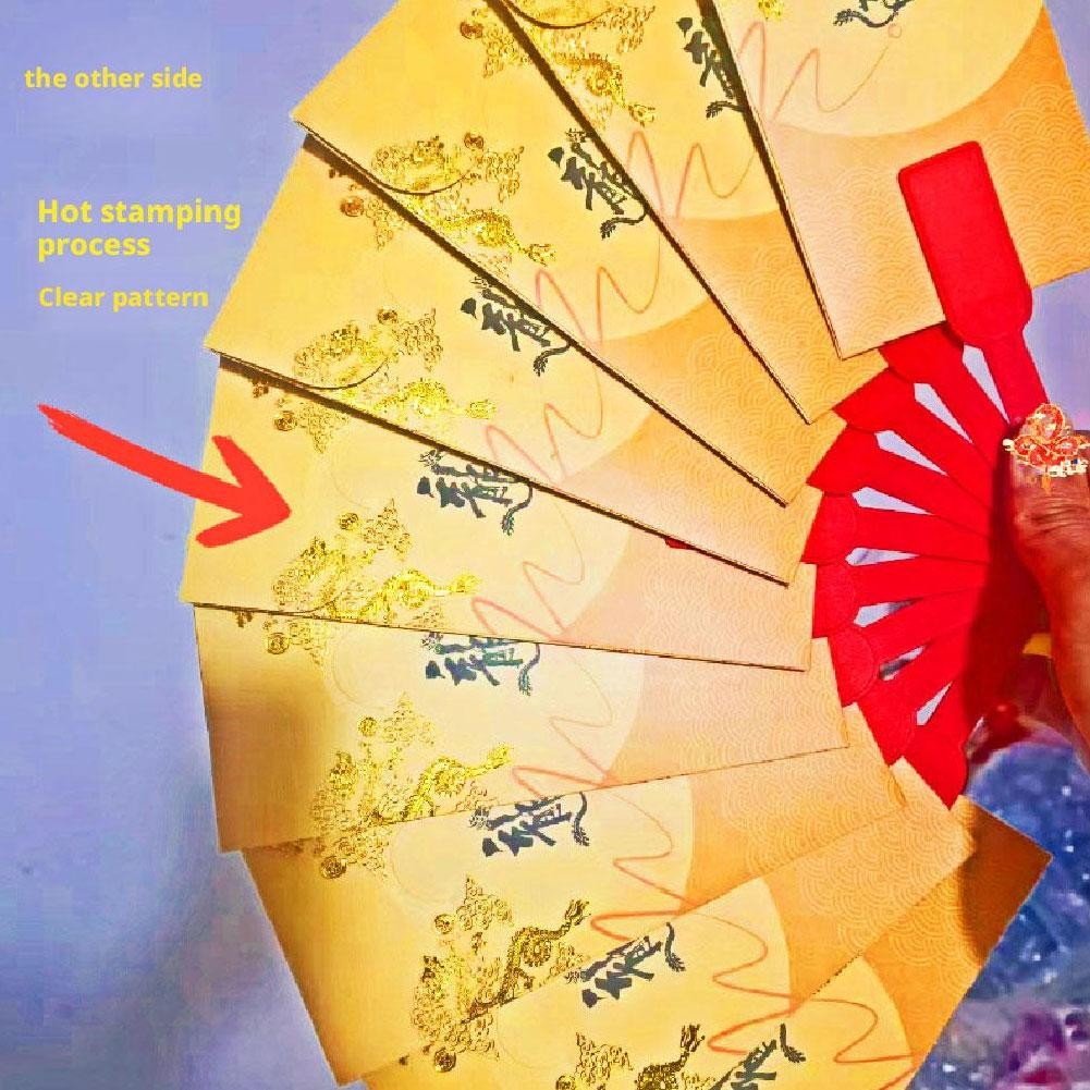[6 / 10 CÁI] Phong bì màu đỏ hình quạt năm mới Phong bì màu đỏ gấp phong bì màu đỏ màu vàng Angpao Z4K8