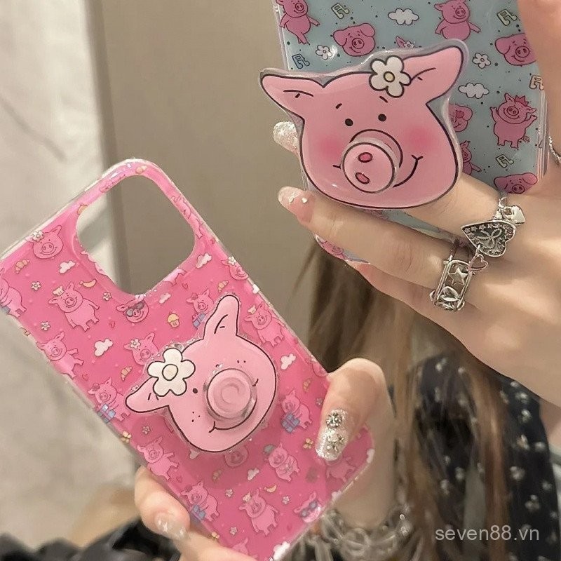 Ốp điện thoại giá đỡ quay heo cho iPhone Martha 16/15promax/14 mẫu mới 13/12/11PRO thích hợp xsmax/xr sáng tạo plus lỗ lớn bao toàn bộ bảo vệ FU9H