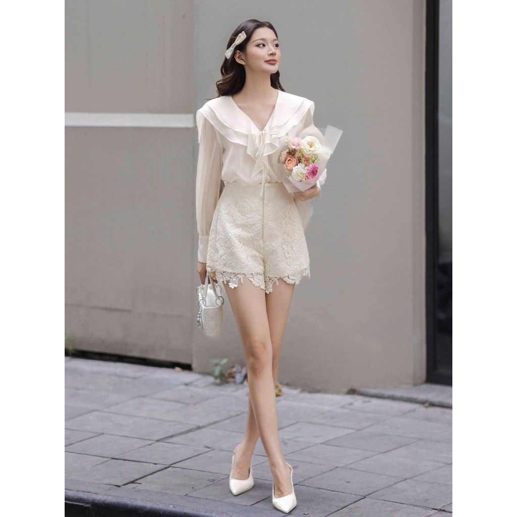 Ảnh JOVEN Áo Sơ Mi Sera Cổ Bèo 2 Lớp Tay Dài Bồng Nhẹ 2