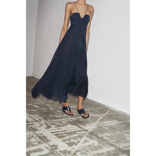 Đầm Zara made in Morocco dây đeo cổ corset maxi - nữ