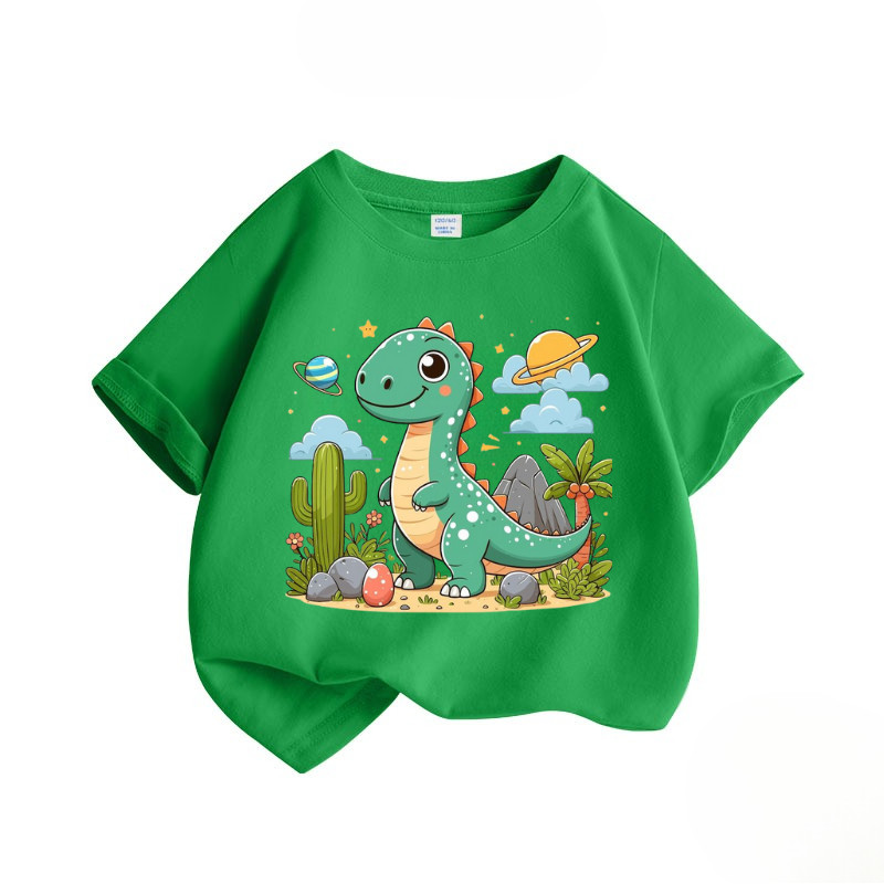 2D Khủng long t-shirt cho trẻ em tuổi 7-12 mềm mại & thoáng khí mùa hè thường TEE cho bé trai