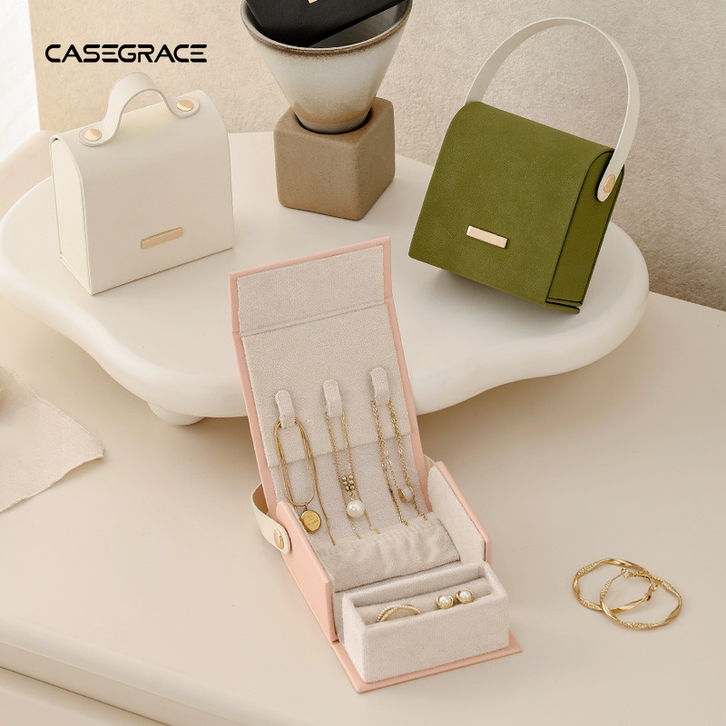 CASEGRACE Hộp Trang Sức Người Tổ Chức Hộp Trang Sức Có Tay Cầm Hộp Bảo Quản Trang Sức Bộ Sưu Tập Đồng Hồ Vòng Cổ Bông Tai Hộp Quà Tặng