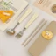 Muỗng Phô Mai Dễ Thương Bằng Thép Không Gỉ Nĩa Lúa Mì Bộ Ba Món Học Sinh Trẻ Em Bộ Đồ Ăn Di Động Bộ Hộp Bảo Quản VN