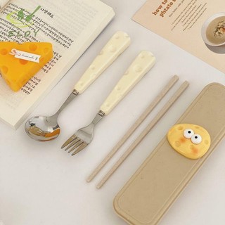 [ELOY] Muỗng Phô Mai Dễ Thương Bằng Thép Không Gỉ Nĩa Lúa Mì Bộ Ba Món Học Sinh Trẻ Em Bộ Đồ Ăn Di Động Bộ Hộp Bảo Quản VN