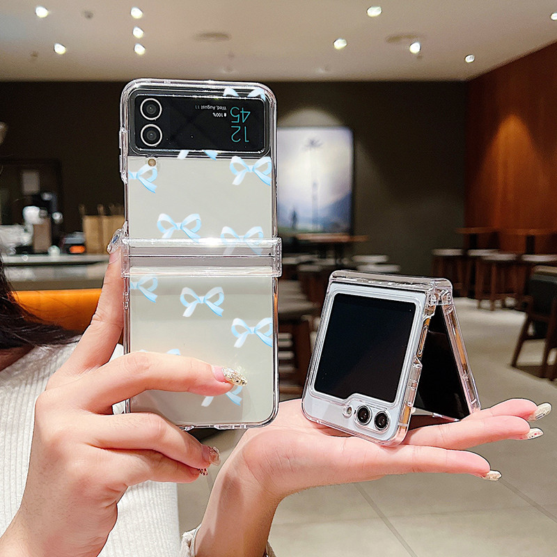 Ốp Điện Thoại Trong Suốt Họa Tiết Nơ Dễ Thương Cho Samsung Galaxy Z Flip 7 Flip 6 Flip 5 Flip 4 5G Full Bản Lề Cứng PC Gấp Bao Dành Cho Samsung Z Flip7 Flip6 Flip5 Flip4 Flip3