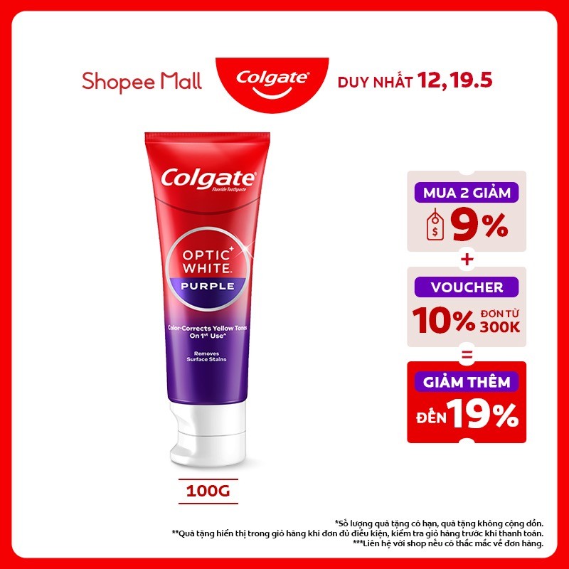 Ảnh Kem Đánh Răng Colgate trắng răng Optic White Purple 100g công nghệ sắc tím, trung hòa ố vàng tức thì 1