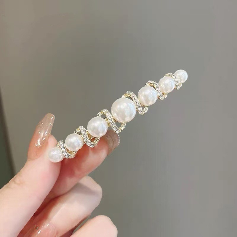 MAUROPOLI [Sẵn sàng] Tính khí Ngọc trai Pháp Kẹp ngang Tính khí Rỗng Kim cương giả Nửa mảnh Kẹp tóc Kẹp tóc Cảm giác cao cấp Mũ đội đầu
