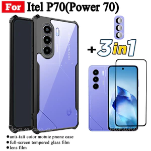 Ốp điện thoại di động chống rơi 3 TRONG 1 Itel P70 cho Itel Power 70 P65 P55 4G P55 5G Kính cường lực Phim + Phim ống kính