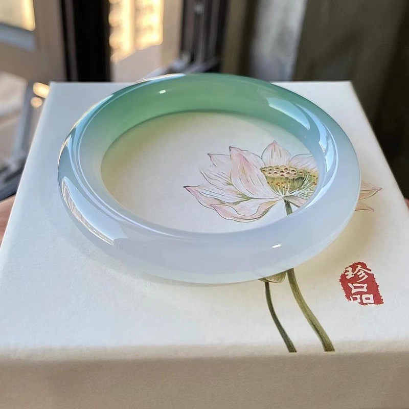 Vòng tay mã não tự nhiên Nữ Green Ice Sunny Lake Water Chalcedony Vòng tay cảnh quan Vòng tay ngọc bích