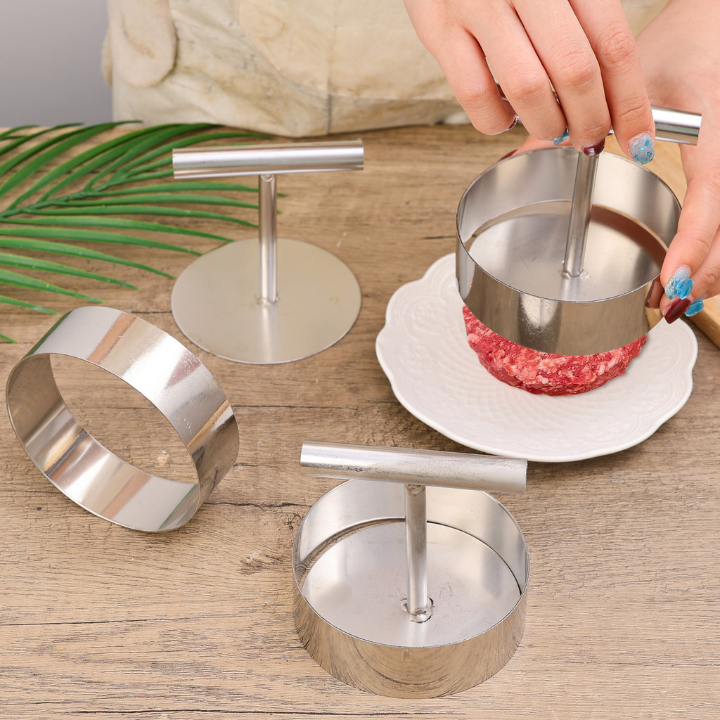 Dụng cụ ép Patty Maker bằng thép không gỉ - Khuôn Burger thịt hạng nặng có vòng đế có thể tháo rời, Máy rửa chén Phụ kiện nhà bếp gia đình an toàn để nấu ăn