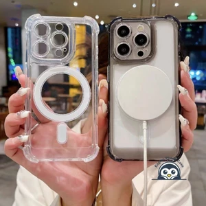 Ốp Điện Thoại Từ Tính Trong Suốt Cho Redmi K90 Pro Max 15 15R 15A 15C 13X Note 15 Pro Plus Turbo 5 Max 4 Pro A7 A5 A4 5G 4G Vỏ Mềm Trong Suốt Chống Rơi Bốn Mặt