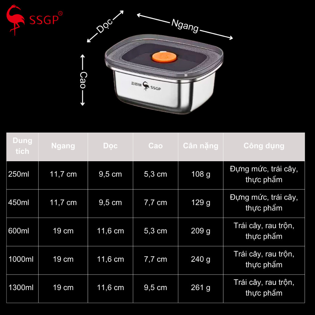 Hộp đựng thực phẩm Munich inox 316L cao cấp SSGP đựng thức ăn, dân phòng đựng cơm bảo quản thực phẩm