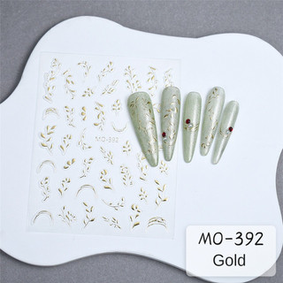 Nail Art Miếng dán móng tay mạ vàng, họa tiết nhung, nhánh vàng và lá ngọc bích, trang trí móng tay, công cụ làm móng cho tiệm nail