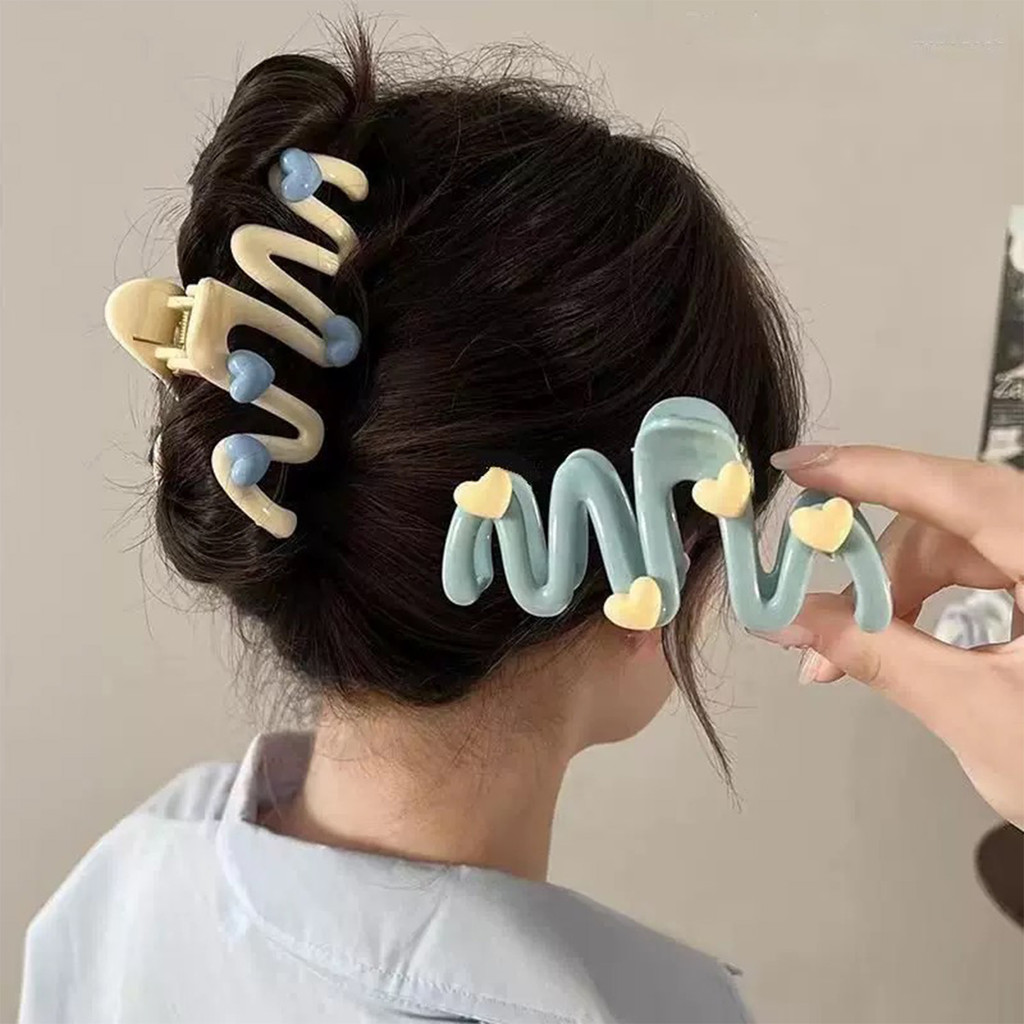 Bộ kẹp tóc gợn sóng hai lớp - Kẹp hình trái tim bằng nhựa có tay cầm an toàn, thiết kế ngọt ngào để tạo kiểu tóc dài / ngắn