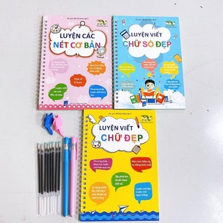 Bộ 3 Quyến Luyện Viết Tập Tô Chữ Đẹp Thanh Nga - Luyện Viết Chữ, Số, Nét - Gồm 3 Quyển, 9 Ngòi Bút, 3 Cá Cầm Bút