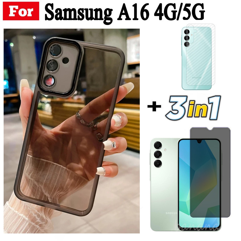 Ốp điện thoại trong suốt silicon mềm TPU 3 trong 1 Samsung A16 A06 có Camera bảo vệ mặt sau + Kính cường lực bảo mật + Phim mặt sau