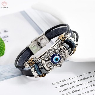 [PCWKKef] Lucky Eye Thổ Nhĩ Kỳ Vòng Tay Punk Nhiều Lớp Da Handmade Vòng Tay Mới