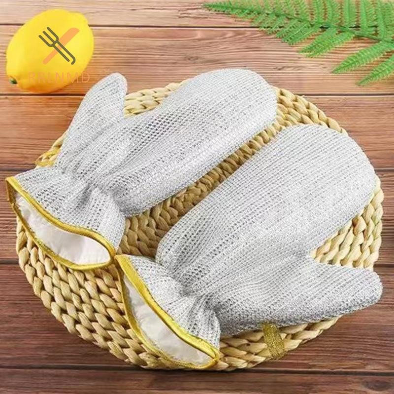 Rrlnmd Găng Tay Vệ Sinh Công Việc Nhà Dây Thép Bóng Rửa Bát Găng Tay Chống Thấm Nước Bàn Chải Bát Dầu Hiện Vật Vệ Sinh Hộ Gia Đình Găng Tay Bạc MỚI