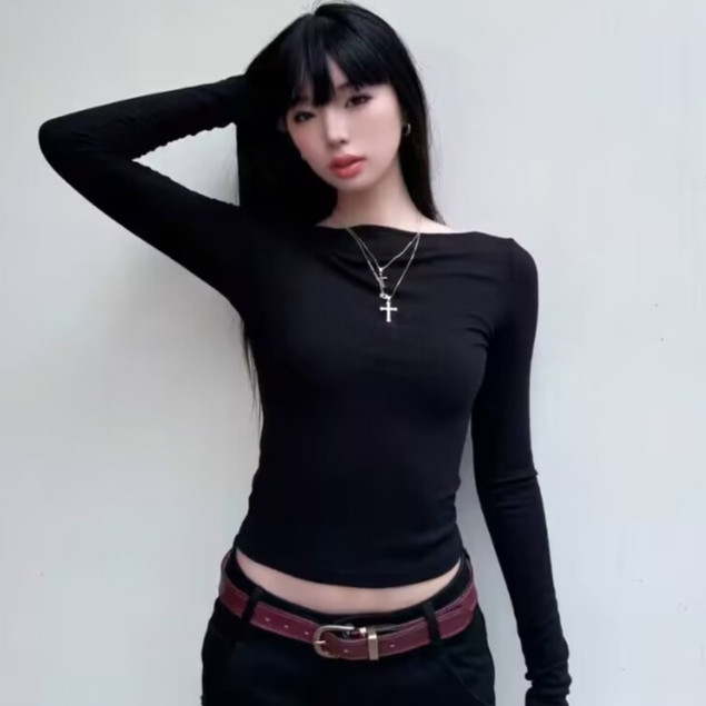 Áo thun dài tay hở lưng Y2K Top nữ mùa hè 2024 gợi cảm
