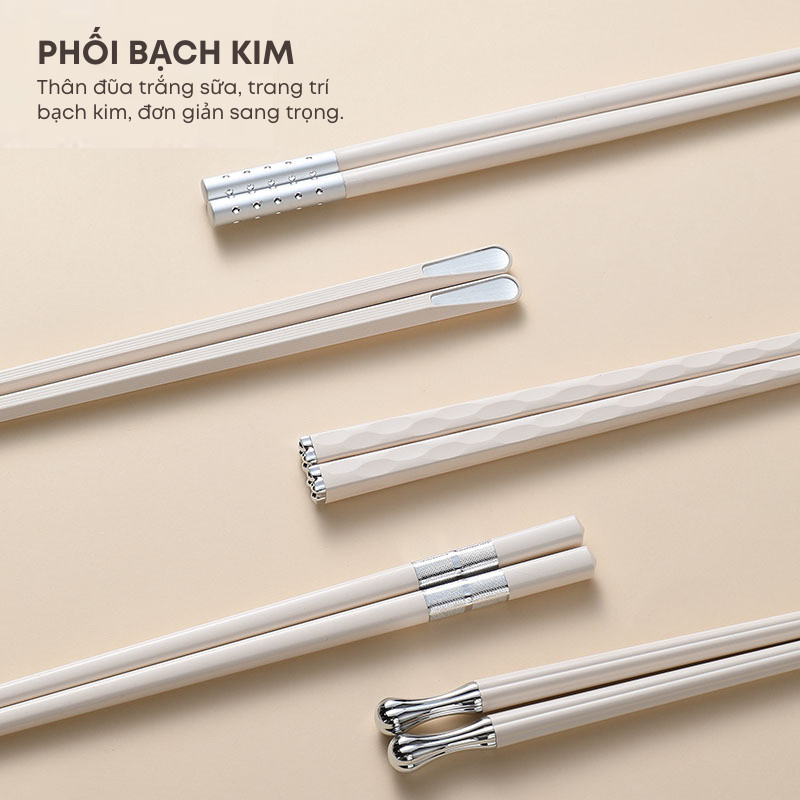 Set 5 đôi đũa ăn cơm trắng bạc 5 kiểu chất liệu sợi thủy tinh không mốc kháng khuẩn chống trơn chịu nhiệt cao cấp (BA12)