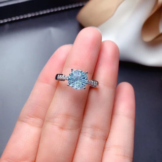 S925 Bạc Xanh Mosan Kim Cương Nhẫn Mở Màu Xanh Lam Kích Thước Có Thể Điều Chỉnh Quà Tặng Nữ S65