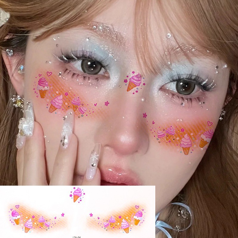 12 Tờ Dán Hình Xăm Blush Hoạt Hình - Đề Can Tạm Thời DIY Facial - Hình Xăm Nghệ Thuật Cơ Thể - Tự Dính, Chống Thấm Nước, Thực Tế - Đề Can Trang Điểm Tiệc Lễ Hội