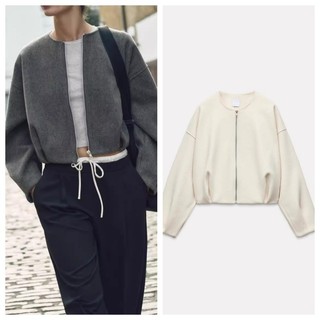 Zara Thu Đông Sản Phẩm Mới Nữ Châu Âu Phong Cách Mỹ Cổ Tròn Dài Tay Lông Tơ Mềm Bomber Áo Khoác Áo Khoác 0264741