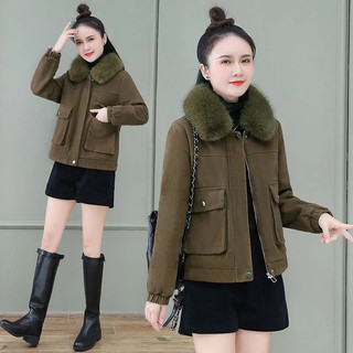 Áo khoác áo khoác áo khoác đệm bông mẫu mới thu đông cho nữ áo khoác ngắn lót nhung dày dặn
