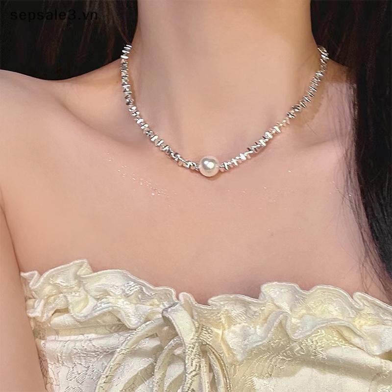 # Vn # Vòng cổ mặt dây chuyền ngọc trai bạc vỡ Dây chuyền Opal Nữ sáng bóng Tính khí Trang sức Vòng cổ Vòng cổ Vòng cổ Trang sức đám cưới Quà tặng sinh nhật.