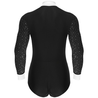 Yhong Nam Latin Rumba Ballroom Dance Leotard Tay Dài Sáng Bóng Kim Cương Giả Khối Màu Body Với Bowtie