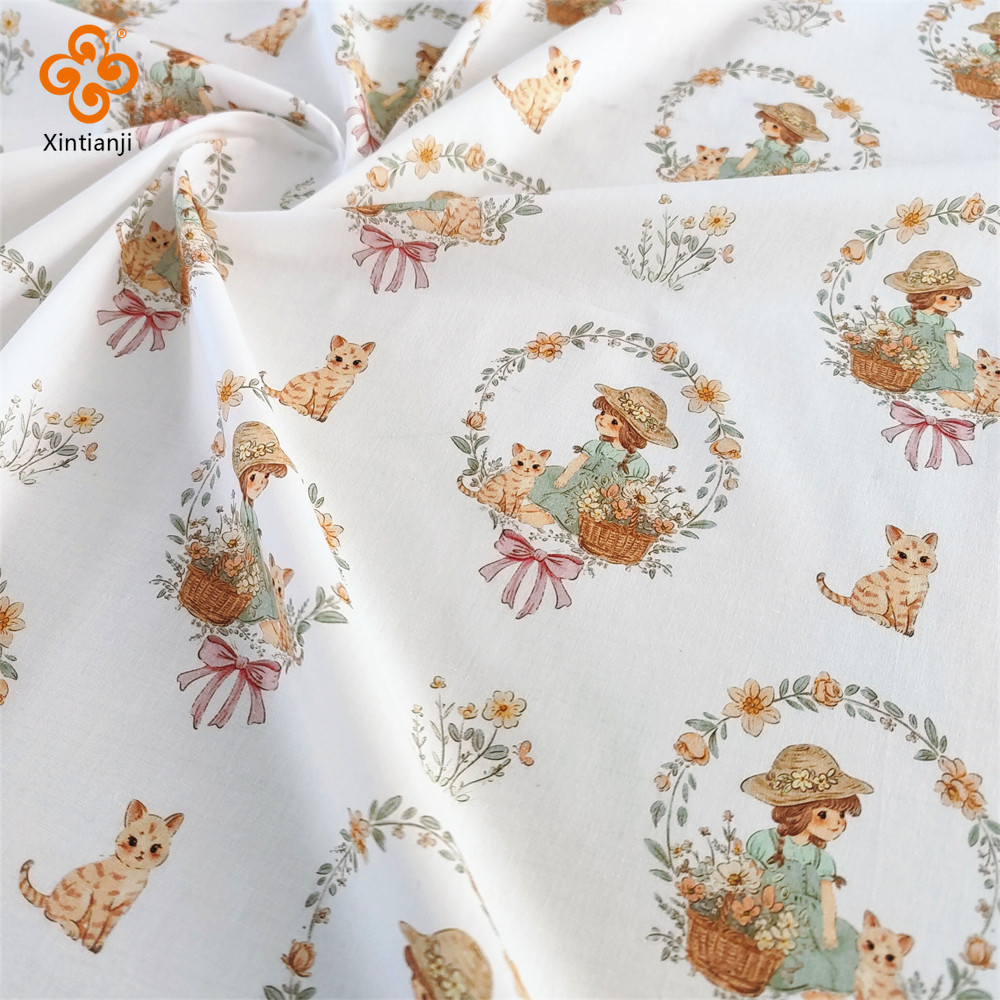 Hoạt Hình Cotton Nguyên Chất 40S Hoa Nhánh Sân Chủ Đề Lớp Một Dệt Trơn Thân Thiện Với Da Quần Áo Váy Ngủ Handmade Tự Làm Vải Cho Bé TJ5839