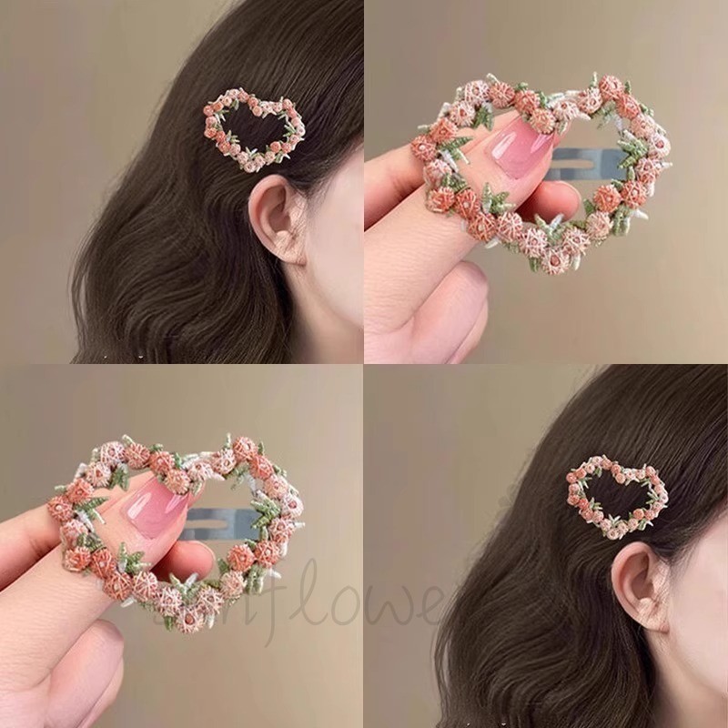 [Hướng dương] Kẹp tóc hoa hồng Cao cấp Trái tim tình yêu ngọt ngào Bên trái tim Nổ Kẹp tóc Mũ đội đầu