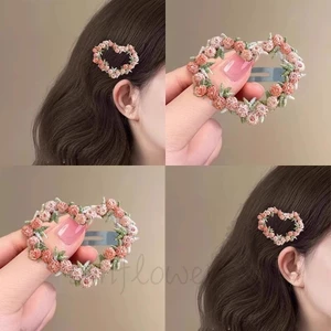 Kẹp tóc hoa hồng Cao cấp Trái tim tình yêu ngọt ngào Bên trái tim Nổ Kẹp tóc Mũ đội đầu