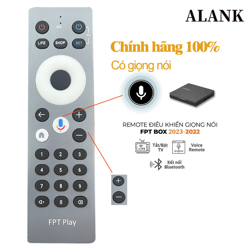 ALANK Chính hãng Điều khiển đầu thu FPT Play box 650 kèm gọng nói remote -Bh 3 tháng lỗi đổi mới