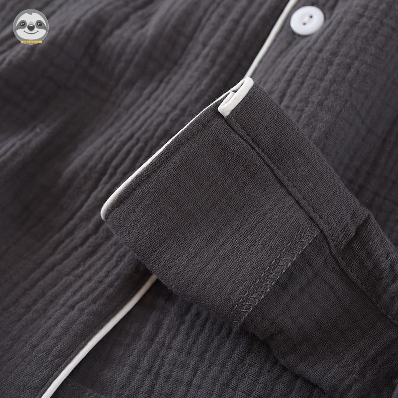 Phong cách Nhật Bản Muji Style / Bộ đồ ngủ gạc hai lớp mùa hè dành cho nam / Bộ đồ lót Cotton nguyên chất phong cách đơn giản / Có thể mặc bên ngoài Quần áo dài tay mỏng phong cách