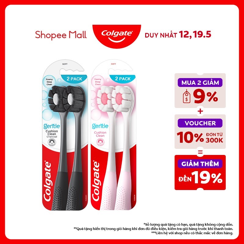 Ảnh Bộ 2 Bàn chải Colgate Gentle Cushion Clean lông chải siêu dày, kháng khuẩn 1