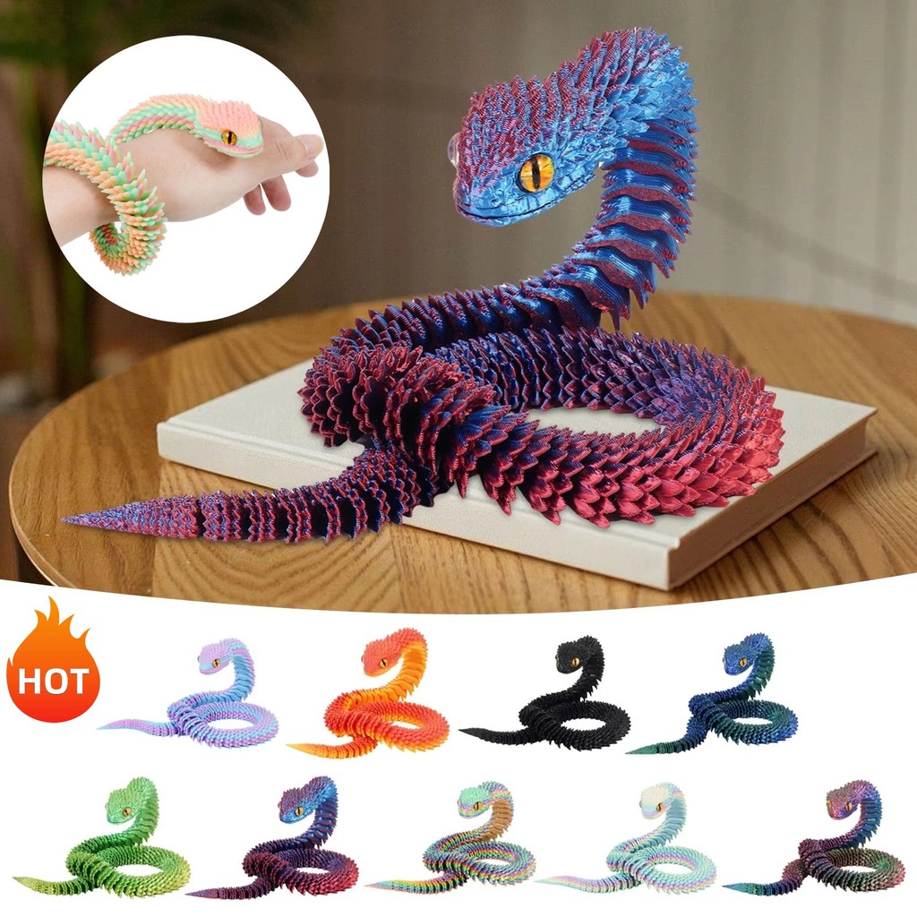 3D In Hình Rắn Khớp Nối Bush Viper Đồ Chơi-Dragon Rắn Tích Hợp Khớp Di Động Tượng Trang Trí Nhà Cửa Quà Tặng Trẻ Em Kích Thước 30CM
