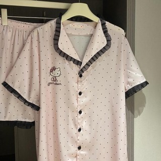 Chấm Bi Ren Mèo Kitty Bộ Đồ Ngủ Nữ Mùa Hè Mới Tay Ngắn Phong Cách Nhật Bản Dễ Thương Sinh Viên Nhà Quần Áo Phù Hợp Với Mặc Ngoài