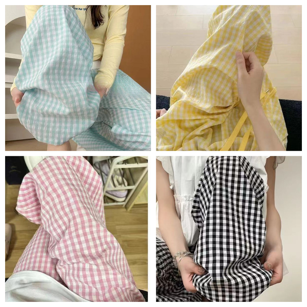 quần kẻ sọc ống rộng Quần kẻ caro phong cách Hàn Quốc, cạp cao, rộng rãi, có dây rút, co giãn, kích cỡ lớn, nhiều màu sắc