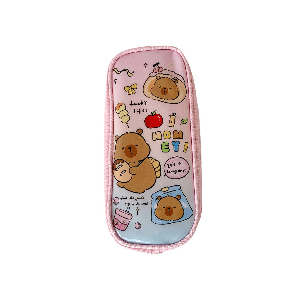 HK1 Capybara Phim Hoạt Hình Hộp Đựng Bút PVC Sinh Viên Túi Bảo Quản Dung Tích Lớn Túi Văn Phòng Phẩm KH1