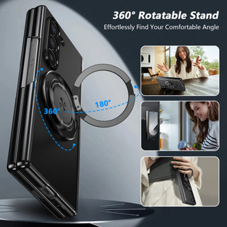 Ốp Lưng PC Mờ Cứng Cho Samsung Galaxy Z Fold 6 5 4 3 5G Flip 6 5 4 3 W25 Fold SE Slim 360 ° Giá đỡ xoay Vỏ bảo vệ bản lề vòng từ tính có kính cường lực