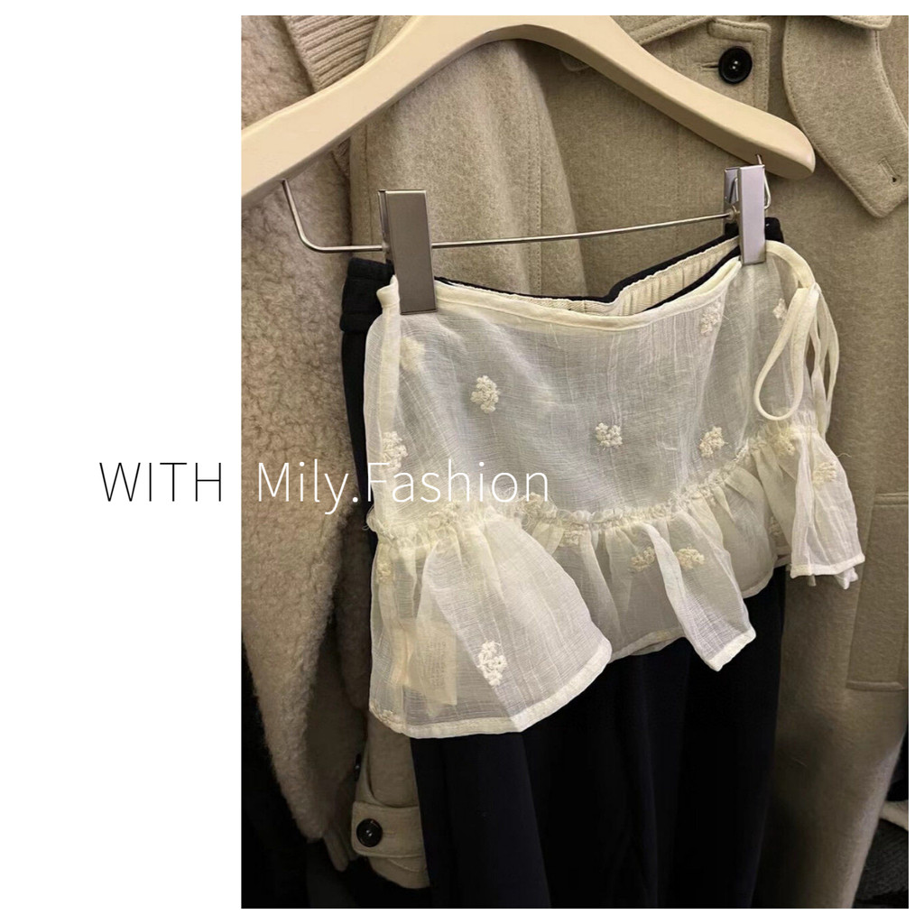 Milyfashion Daisy Thêu Phù Hợp Với Phong Cách Niche Ngọt Lớp viền Ren Mông Rèm Váy