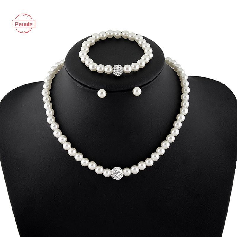 Bộ trang sức ngọc trai thời trang diễu hành Ngọc trai Vòng cổ Bông tai Bộ vòng tay VN